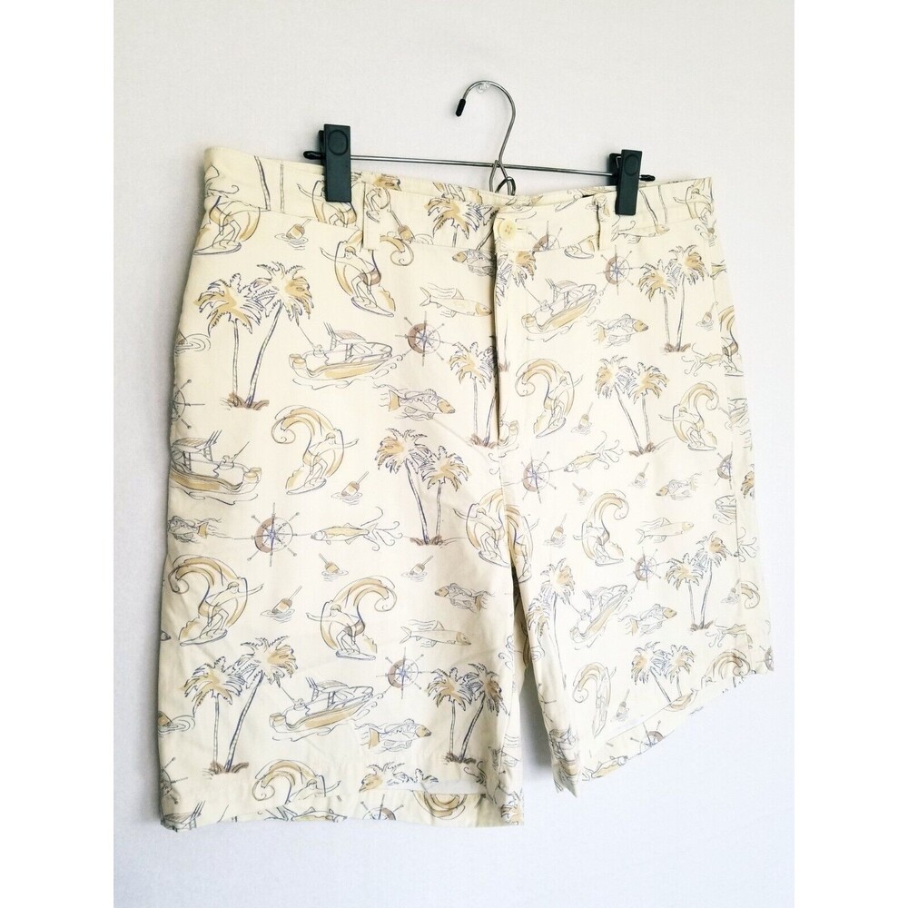 Vineyard Vines Club Shorts Mens 36 Khaki Tan Surfer Palm Tree Flat Front 9"